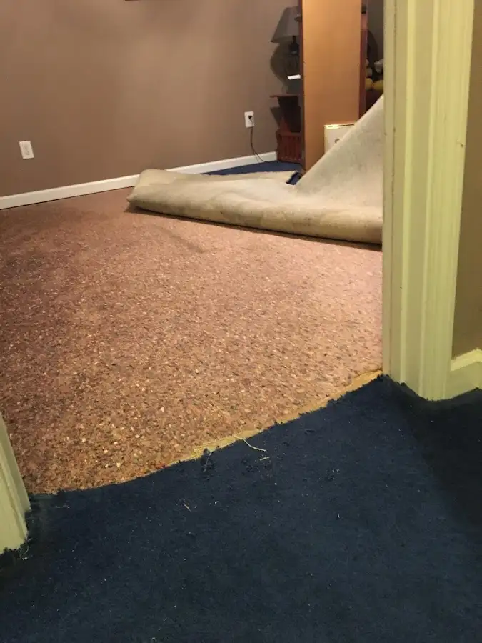 Carpet pad removal revealing water damage during Drying & Dehumidification in Washingtonville