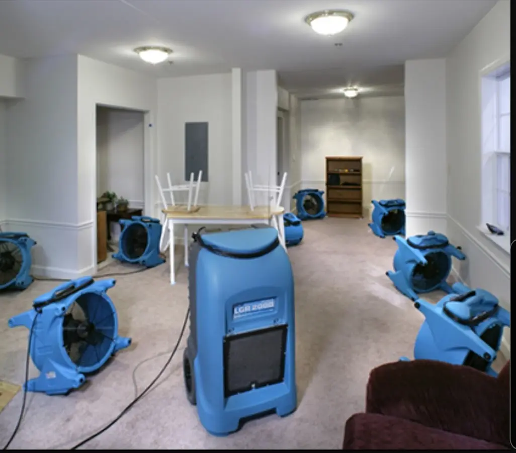 Air movers and dehumidifier setup for Water Damage Restoration in Washingtonville